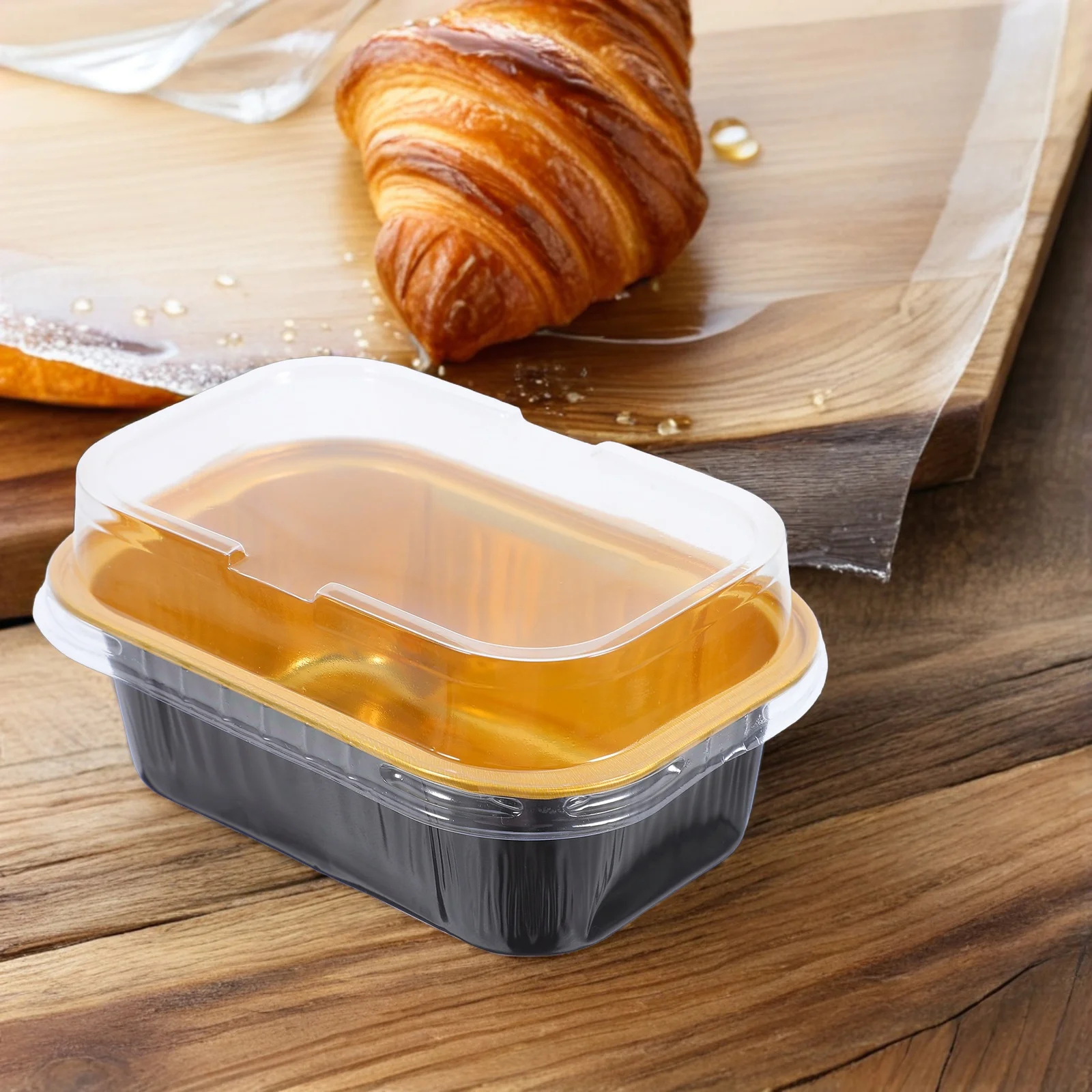 

50Sets Aluminum Foil Pan 4.2x2.8x1.3 Inch Mini Baking Tray with Lid Rectangular Loaf Box Portable Oven Safe for Picnics Parties