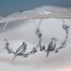 Vintage Animal Bird Leaf Round Women Earrings Silver Color Drop Earrings for Women Gift Jewelry