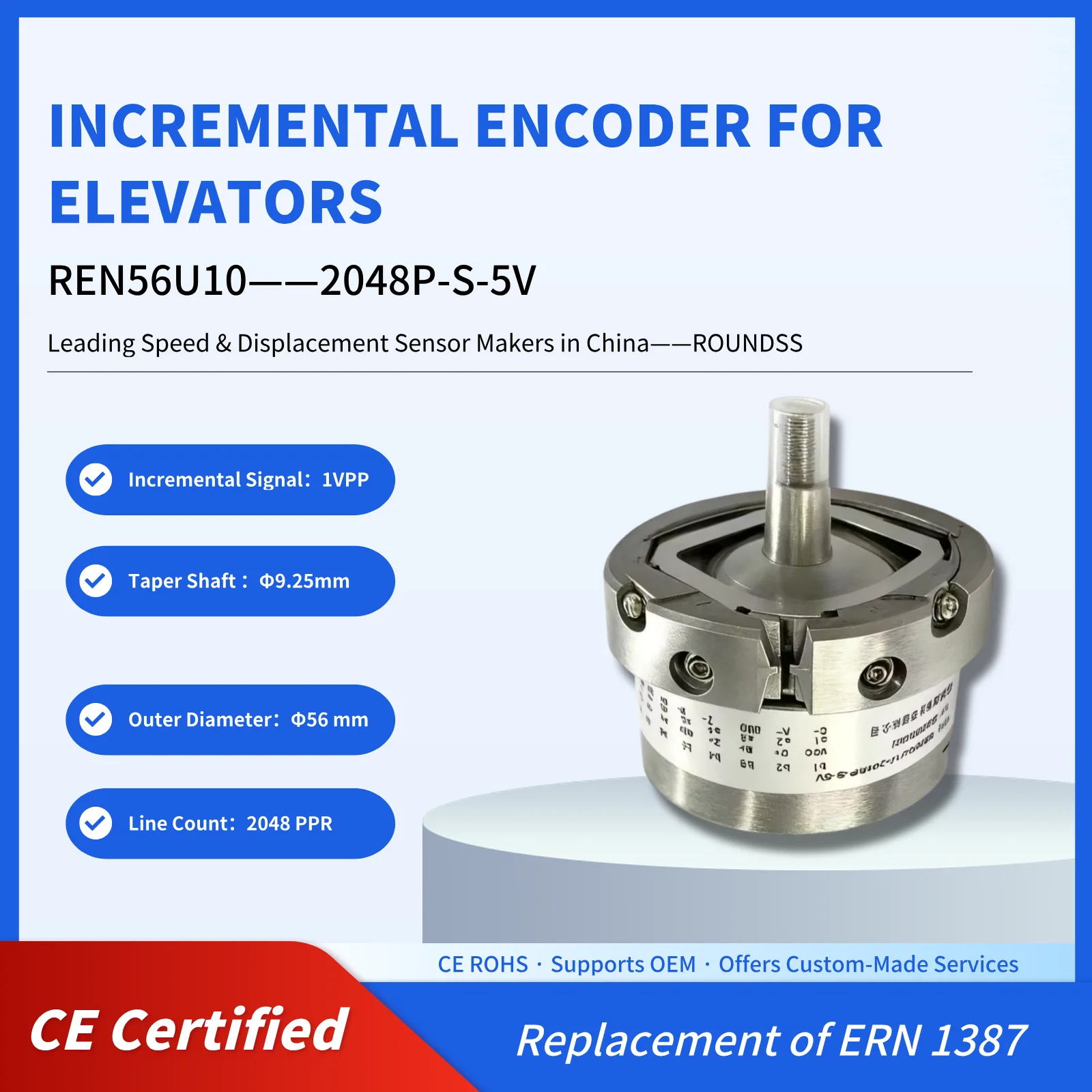 REN56U10 9.525mm Solid Shaft Encoder 1Vpp Encoder Rotary Sinecosine Optical Encoder for Elevator & Servo Control