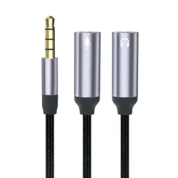 Headphone Splitter 2 in 1 Nylon-Braided Dual 3.5mm Male Microphone Audio to 3.5mm Female Adapter Cable Computer Accessories