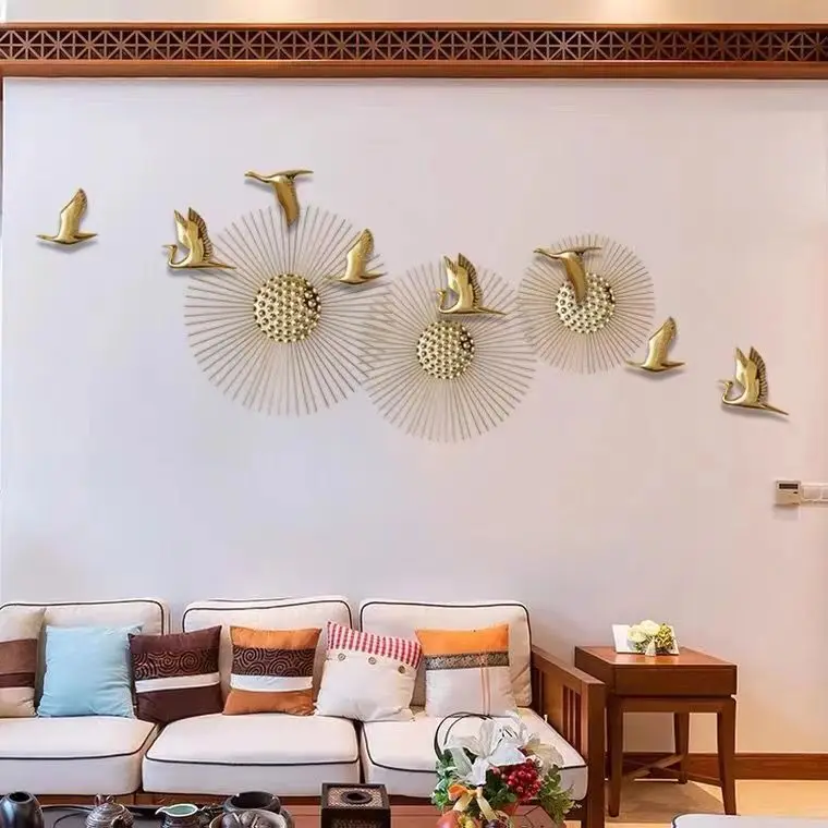 

European Creative light luxury living room sofa background wall soft decoration creative iron art metal wall decoration pendant