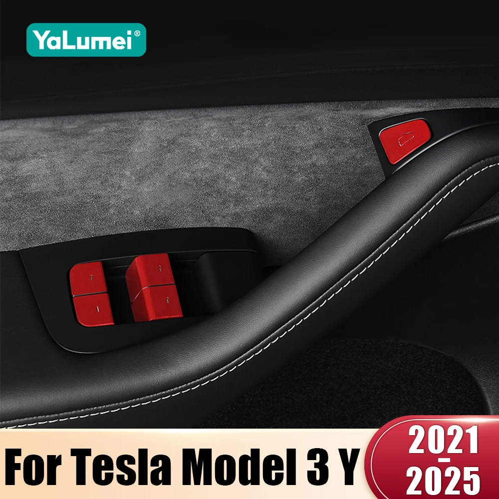 

For Tesla Model 3 Model Y 2021 2022 2023 2024 2025 Car Window Glass Lift Switch Armrest Button Trim Cover Stickers Accessories