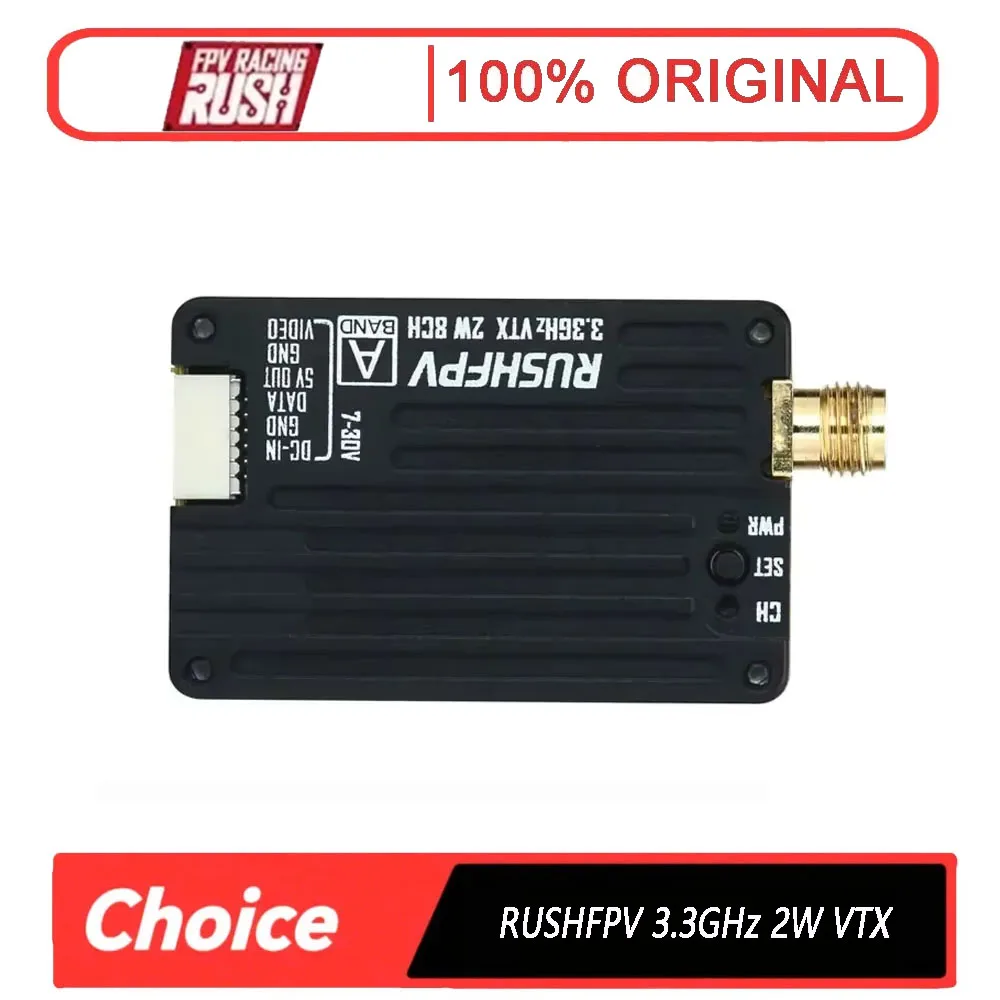 

RUSHFPV 3,3 ГГц 2 Вт VTX с круговой поляризационной антенной SMA поддерживает протокол Tramp IRC для RC FPV дрона дальнего действия