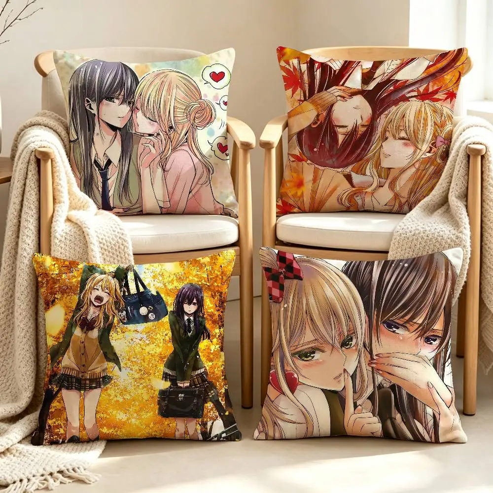 Manga C-Citrus Y-Yuzu Aihara M-Mei Aihara Customizable Square Pillow case Double Sided Print Sofa Bedroom Decor Cushion Cover
