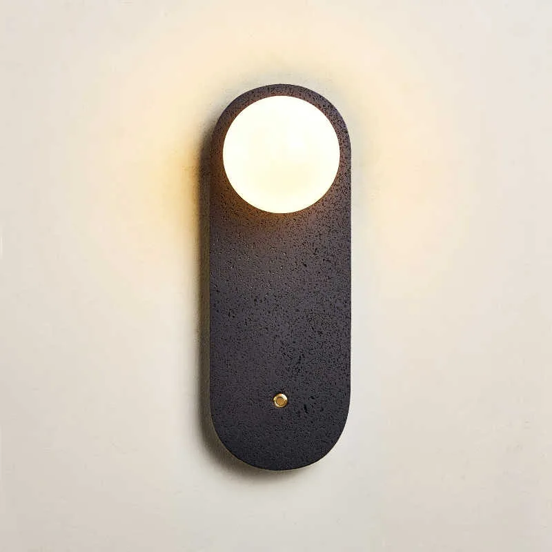 Wabi Sabi Black Stone LED Wall Light - Creative Personalized Wall Lamp for Apartment, Studio, Staircase, Bedroom - Modern Minima