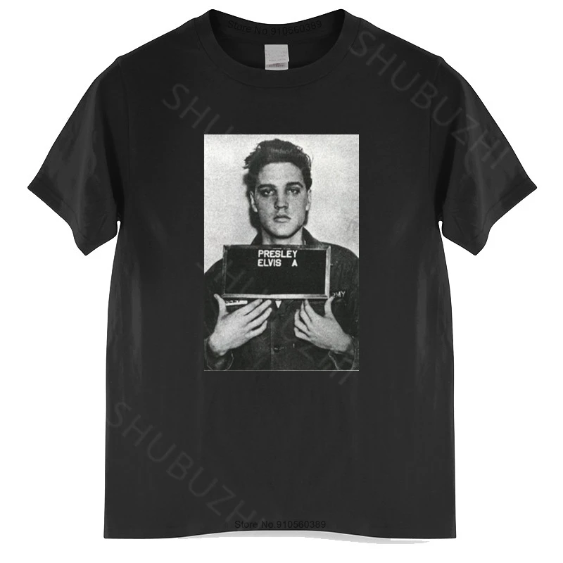 Authentic Presley Mug Shot Arrested Jail Photo Picture T-shirt men cotton tshirt summer brand Tee-shirt