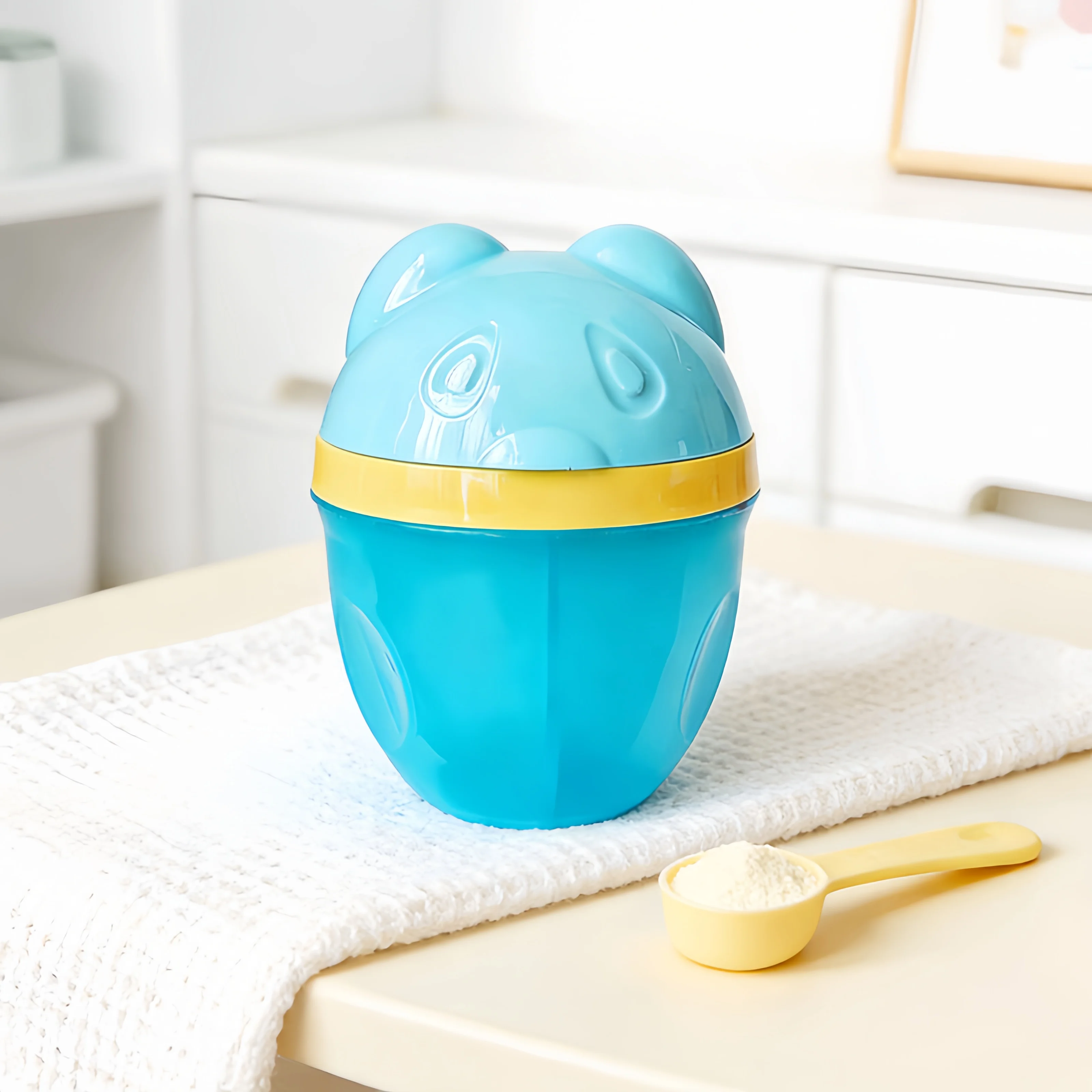 3 compartment rotating milk powder dispenser combination - portable and durable PP formula storage box, pink/blue