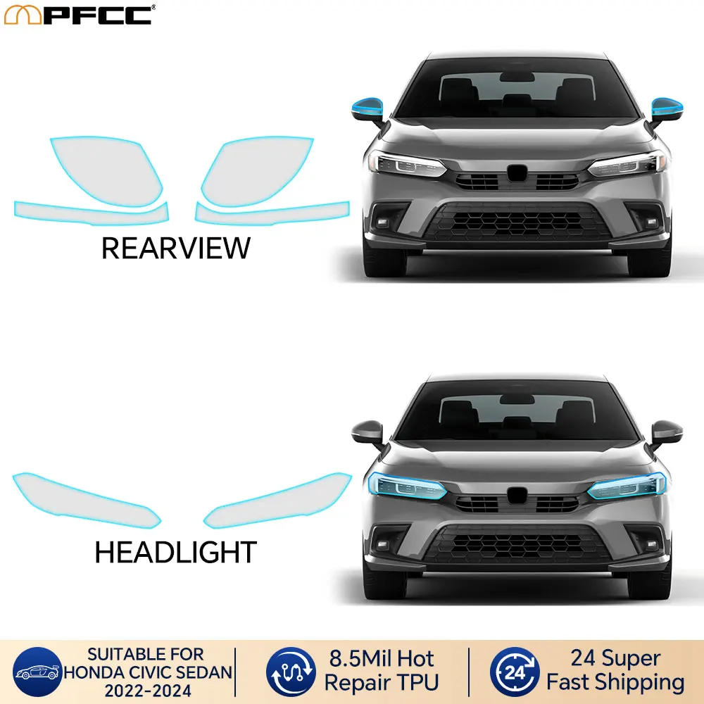 

For Honda Civic Sedan 2022-2024 Headlight Rearview Pre-Cut Car Protection Film Car Clear Sticker Kit Resistan Anti-scratch Film