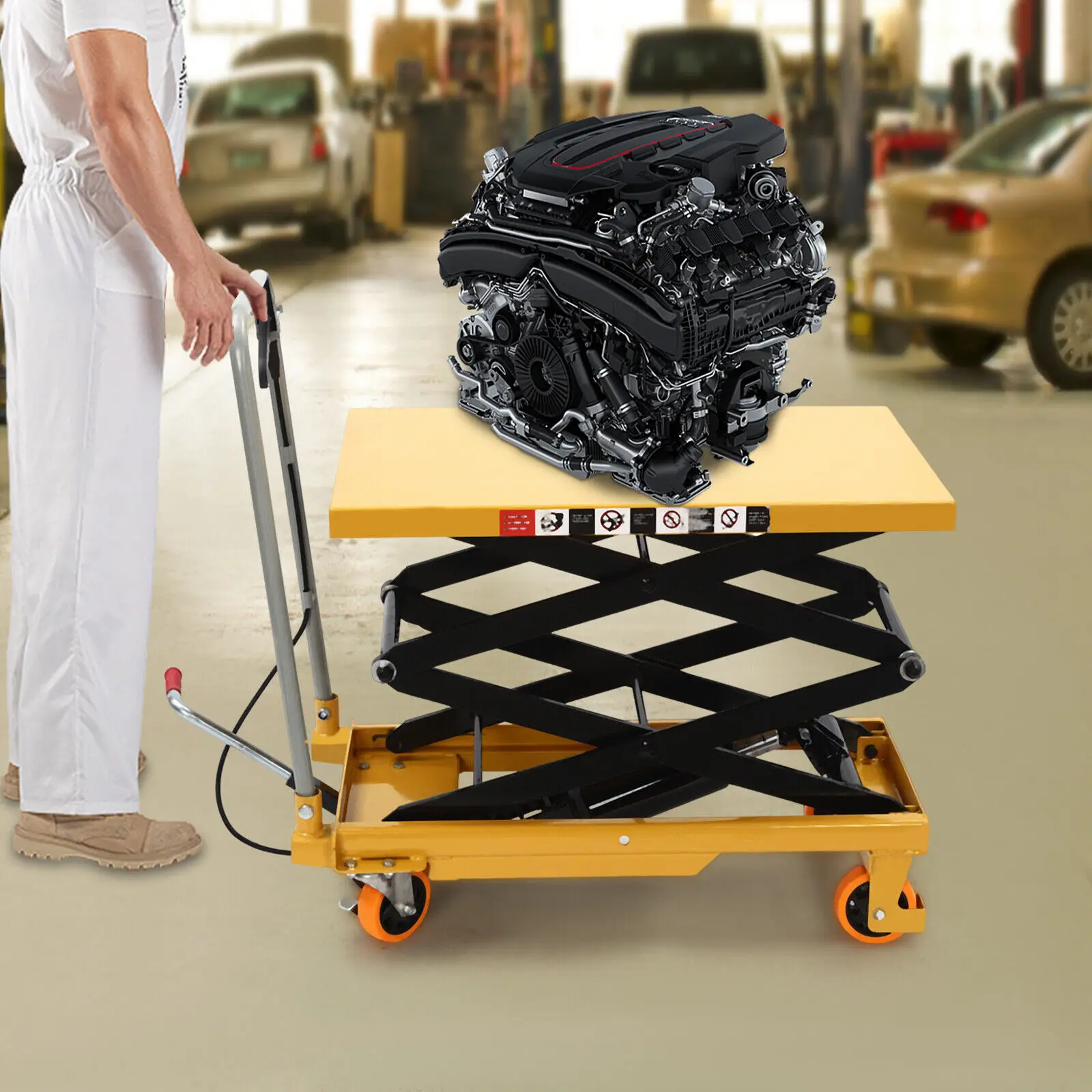 

Hydraulic Lift Table Cart 770lbs 51" Lifting Height Double Scissor w/ 4 Wheels