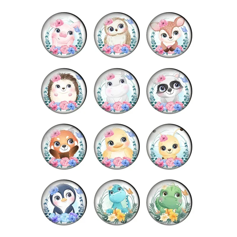 12pcs Watercolor Animal Round Photo Glass Cabochon 8mm 10 12mm 14 16 18 20 25mm Demo Flat Back DIY Jewelry Making Supplies T045