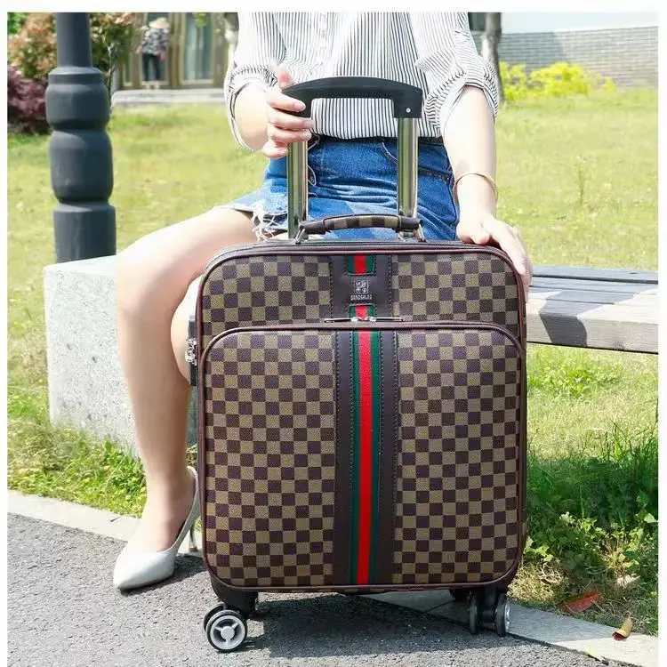 16 Inch Boarding Luggage Unisex Trolley Case Spinner Suitcase Student Oxford Gingham Leather Case Carry-Ons