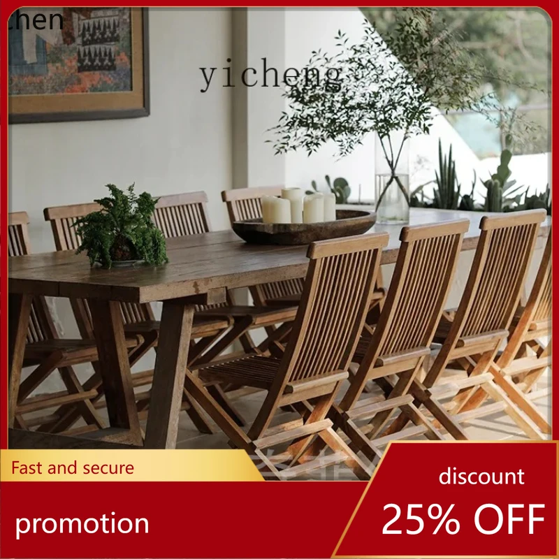 

HXL Outdoor Folding Tables and Chairs Combination Leisure Courtyard Table and Chair Portable Hotel Camping Log Foldable