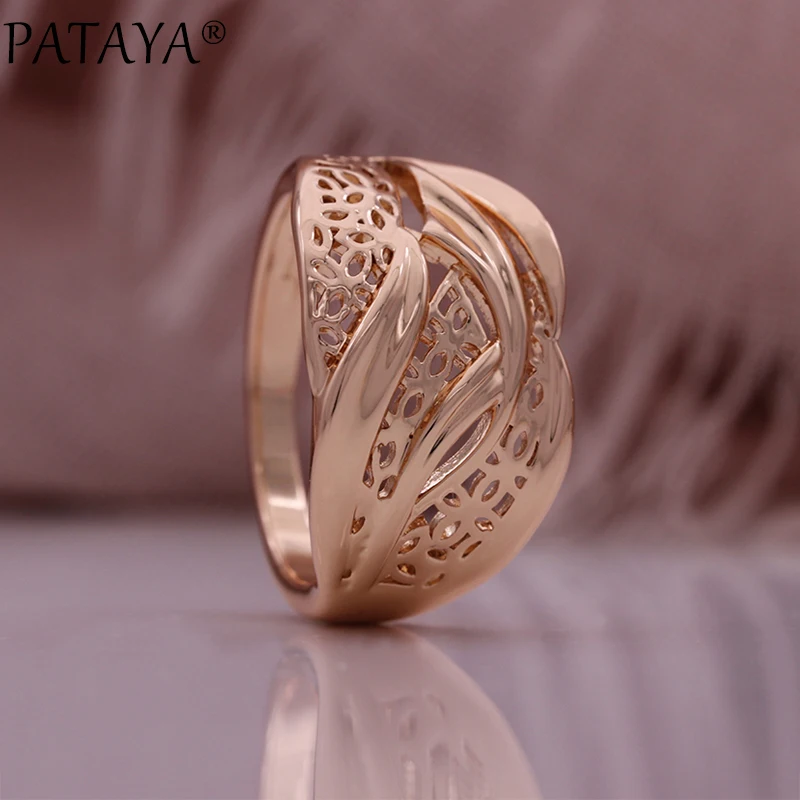 Kinel Hot Trendy 585 Rose Gold Color Rings for Women Hollow Pattern Romantic Ethnic Bride Rings Unusual Wedding Daily Jewelry