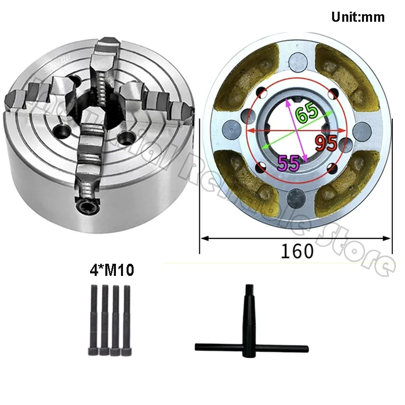Sanou K72-160 4-Jaw Independent Lathe Chuck CNC Reversible Hardened Jaws T-Wrench for Lathe 6 Inch 160mm
