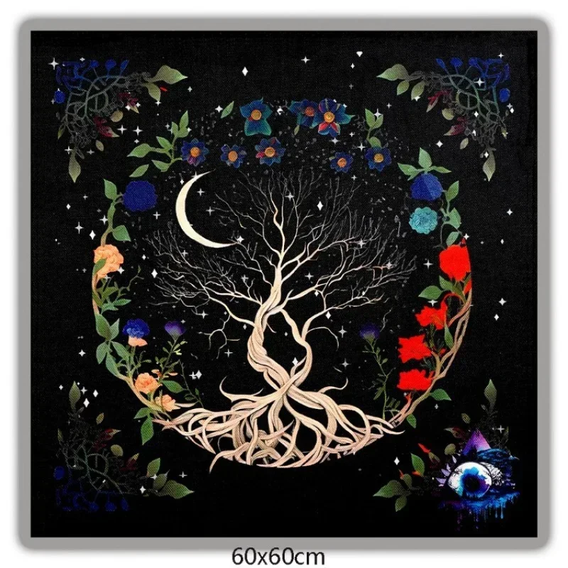 50/75/110cm Black Colorful Leaves Tarot Altar Cloth Mystic Vintage Floral Ritual Table Cover Witchcraft Divination Mat Reading
