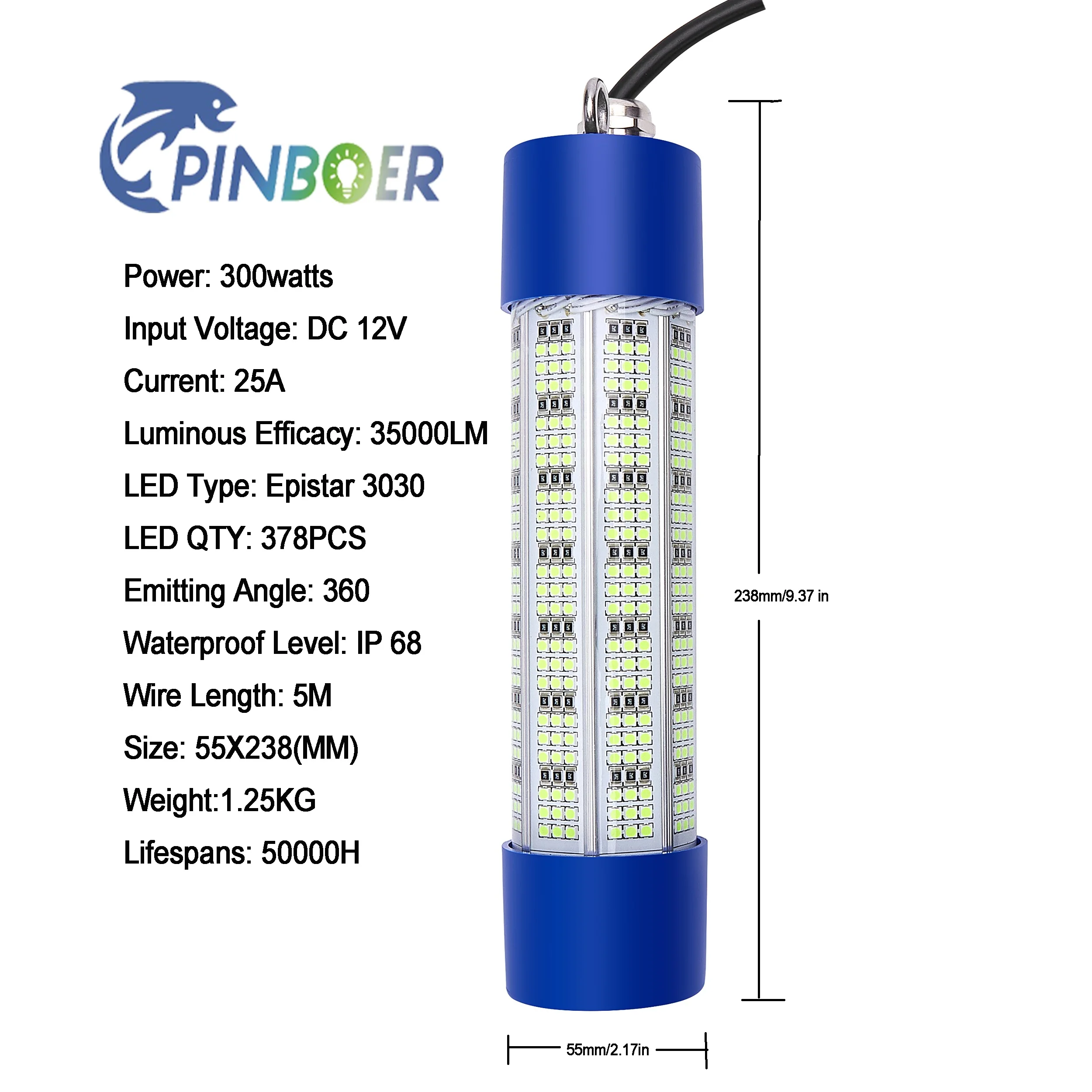 Imagem -02 - Pinboer-luz de Pesca Subaquática Lâmpada Led Submersível de Alta Potência Isca e Localizador Verde e Branco 12v 200w 300w