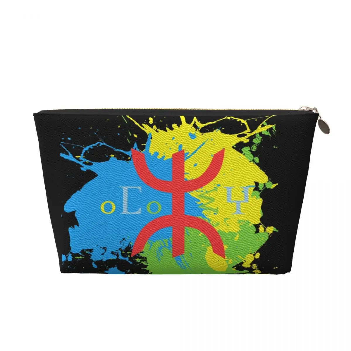 Custom Amazigh Flag Splash Art Design Cosmetic Bag Women Kawaii Berber Tifinagh Proud Makeup Case Beauty Storage Toiletry Bags