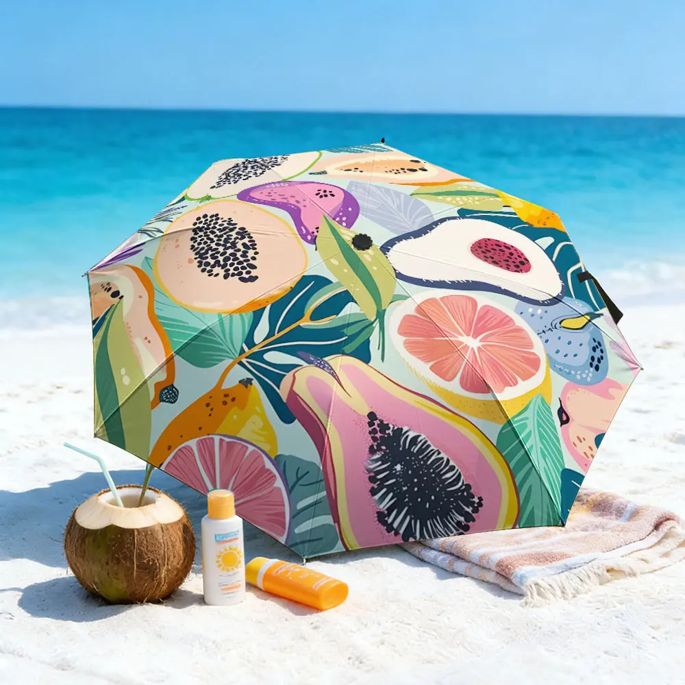 1PC Fruit-Themed Umbrella for a Colorful Picnic Experience Print 8 Iron Ribs Folding Umbrella Auto-Open Fashion Sunshade