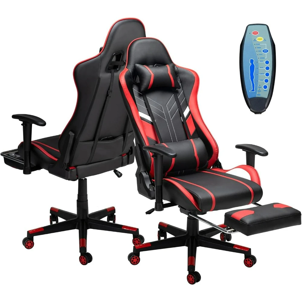 Massage Gaming Chair, Chair with Footrest and Lumbar Support, Adjustable Seat Height , Thickened and Widened Cushions Backrest