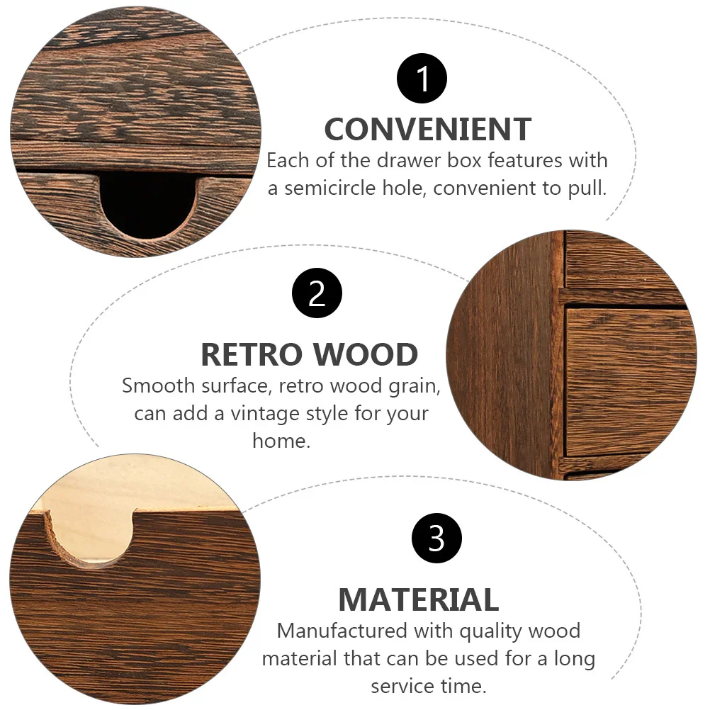 

Wood Multi-Layer Storage Drawer Box Brown Desktop Sundry Sorting Case Large Capacity Wood Grain Vintage Style Storage Organizer