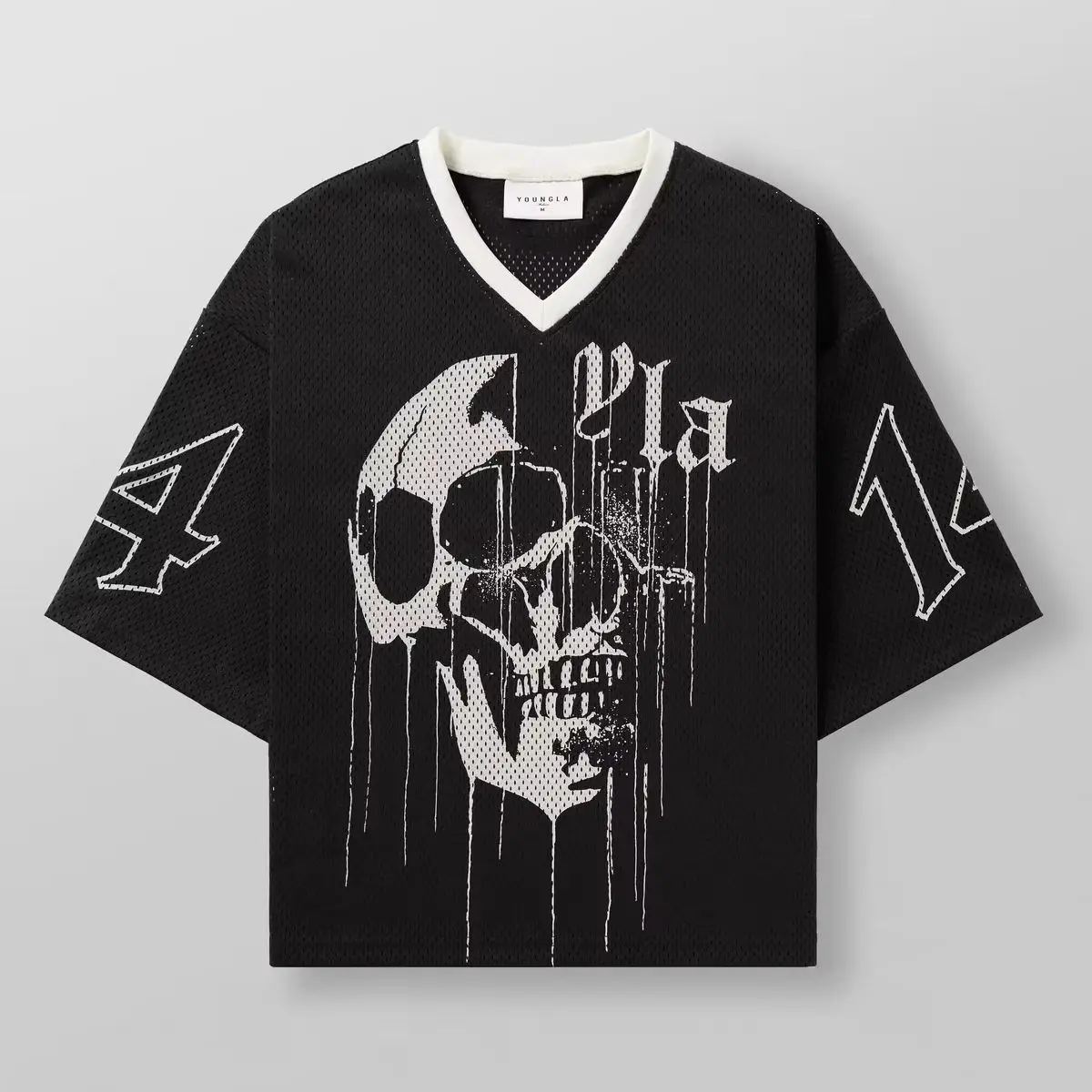 American trendy brand oversized T-shirt, men's sports fitness, quick-drying, breathable, large mesh skull print shortsleeved top