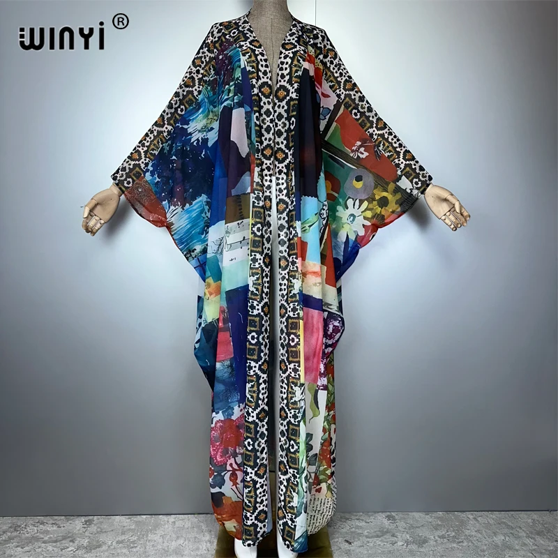 WINYI Africa boho print Kimonos loose dresses for woman Cardigans beach outfits kaftan beach cover up evening dress maxi coat