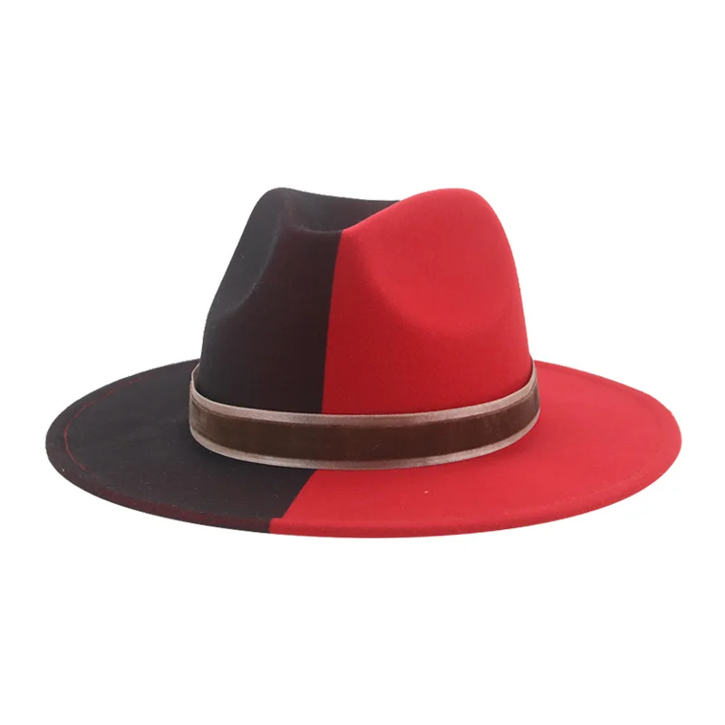 Women Hats Fedoras Winter Hat Patchwork Felt Caps Men Fedora Red Black New Fashion Luxury Hats for Men Sombreros De Mujer Gorros