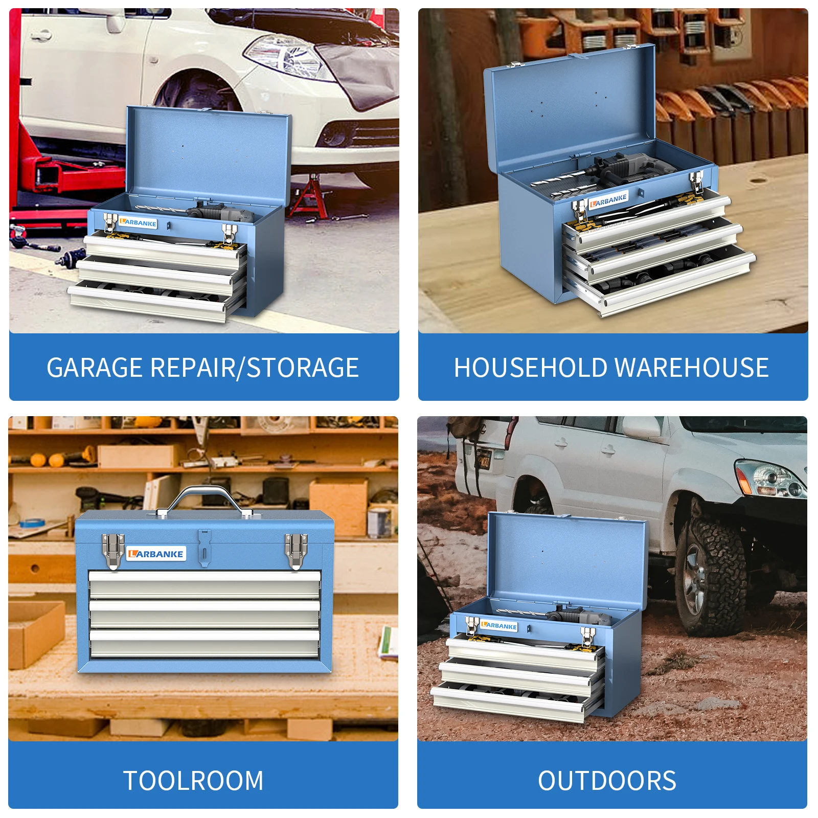 Portable Tool Box,with 3 Drawers and Top Storage Tray,Lockable Metal Tool Chest Cabinet,3-Drawer Tool Box with Liner,for Garage,