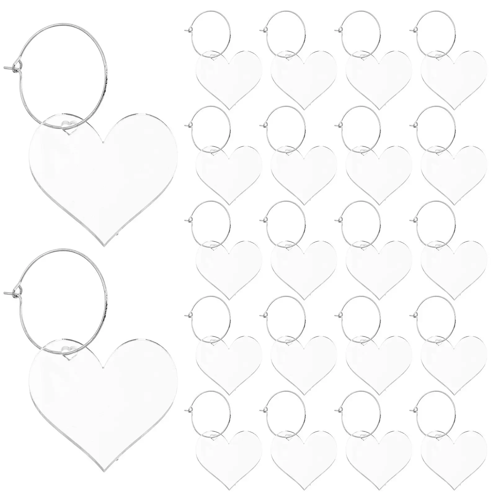 30Pcs Glass Acrylic Glass Drink Tags New Year Party Transparent Heart Wine Charms Wedding Reception Bar Event Glassware