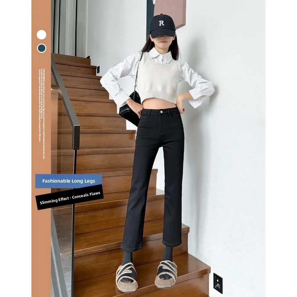 

Женские джинсы Slim Fit прямого кроя, черные, весна-осень 2026, новинка, маленький размер, укороченные, повседневные