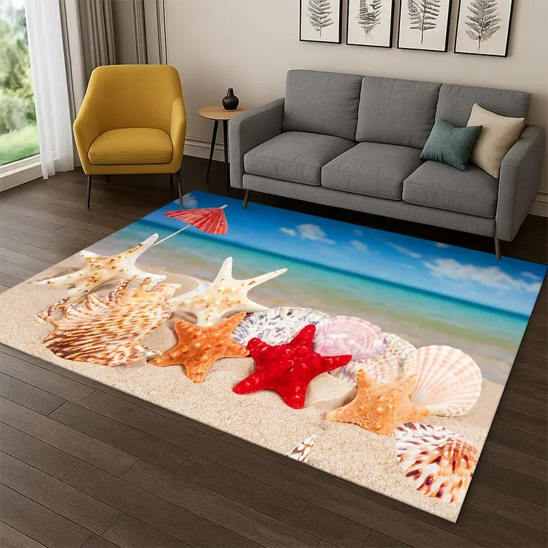 Starfish Beach Sand Shell Sea Star Carpet Rug for Bedroom Living Room Sofa Playroom Doormat Home Decor,Kid Area Rug Non-slip