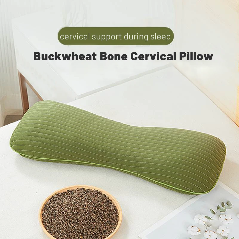 Round Neck Buckwheat Pillow Neck Support Cervical Pillow Therapeutic Bolster Pillow Relieves Neck and Shoulder Pain 55x20cm