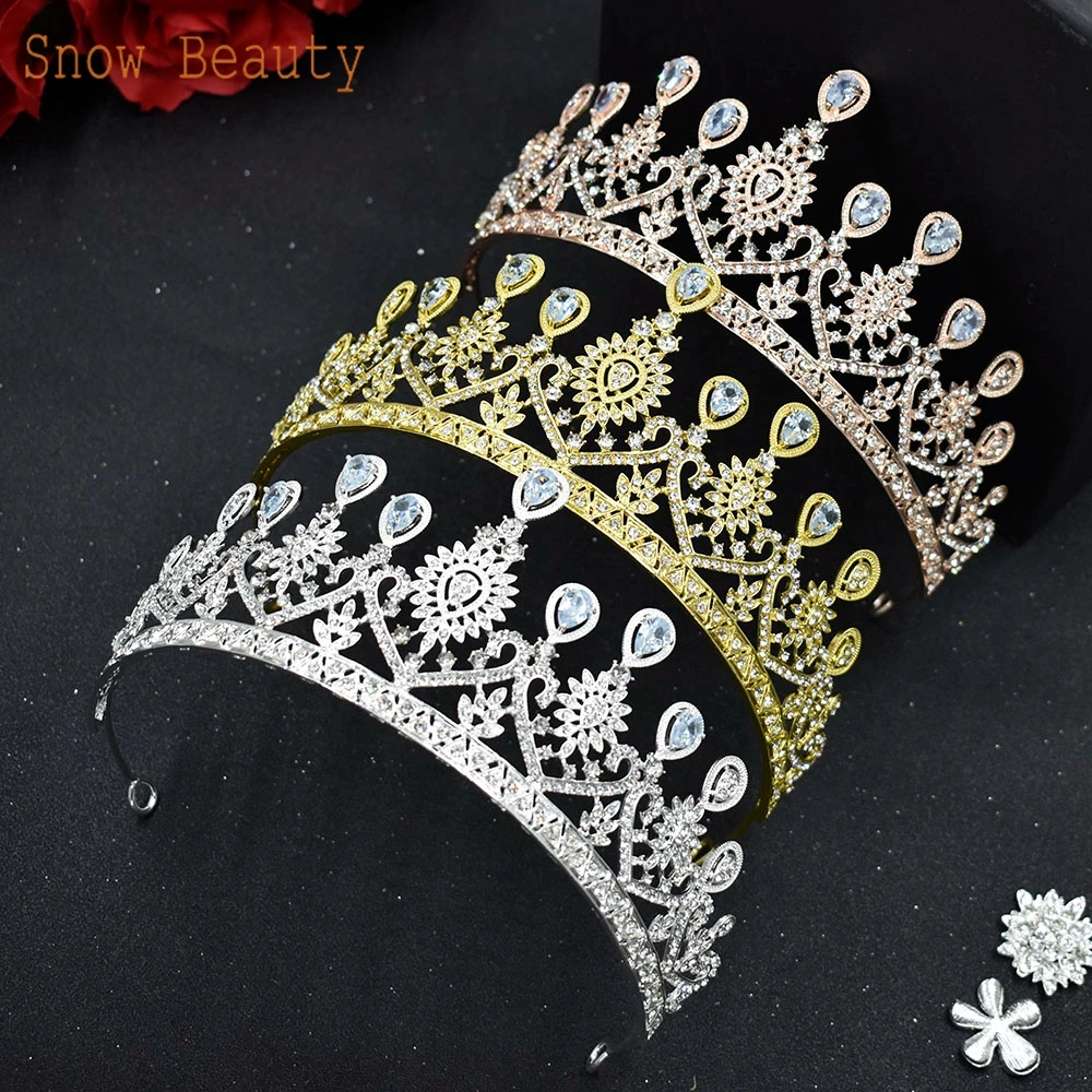 A158 Golden Bridal Crown อุปกรณ์เสริมผมคริสตัล Tiaras Rhinestone แถบคาดศีรษะ Vintage เครื่องประดับผมแต่งงานเจ้าสาว Headwear