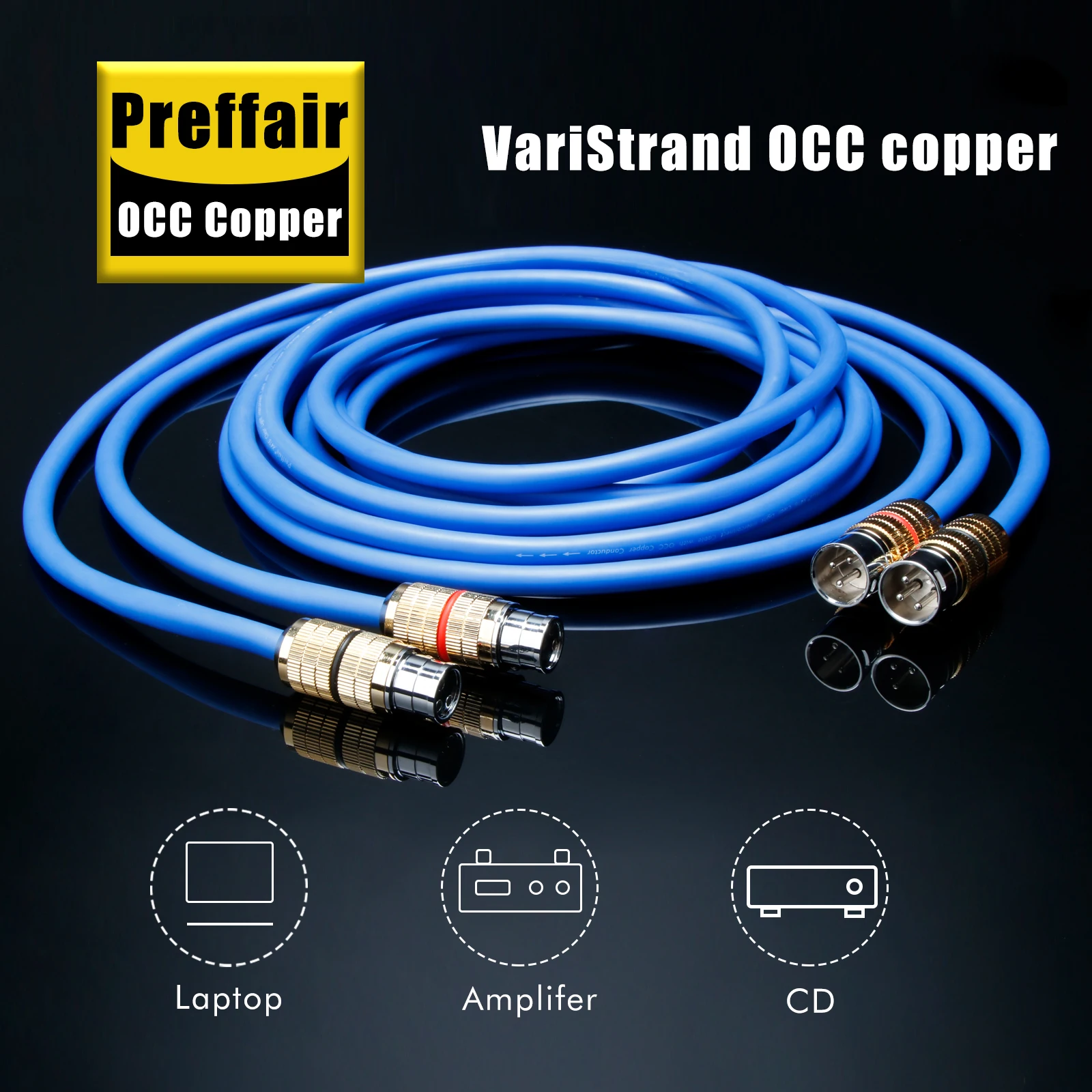 Preffair XLR Audio Balanced Cable OCC Amplifier CD DVD Player Interconnect Audio Cable Rhodium Plated XLR Male to Female Plug