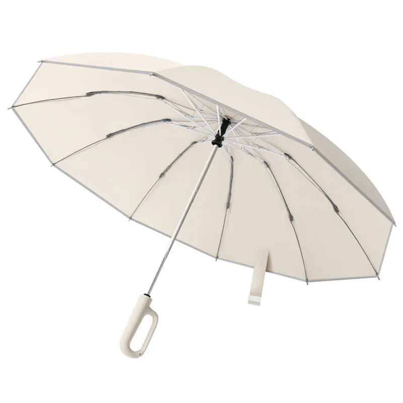 Premium Feeling Reverse Ring Buckle UV Umbrella Triple Folding Fully Automatic Parasol Wind and Rain Resistant Umbrella