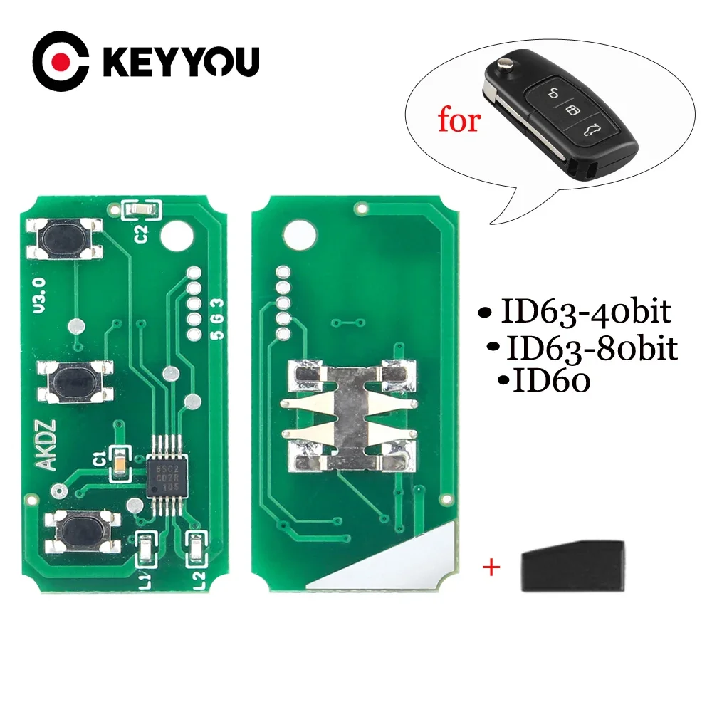 KEYYOU 433MHz Car Key Circuit Board For Ford Focus 2 3 Mondeo Fiesta C Max S Max Galaxy 3 Buttons ID60 ID63 Chip