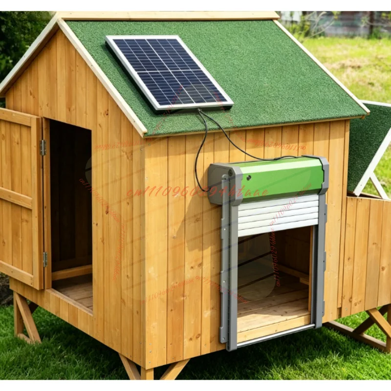 Solar Automatic Chicken Coop Door with Light Sensor Remote Control, Rolling Shutter Poultry Door, Infrared Pet Cage Access