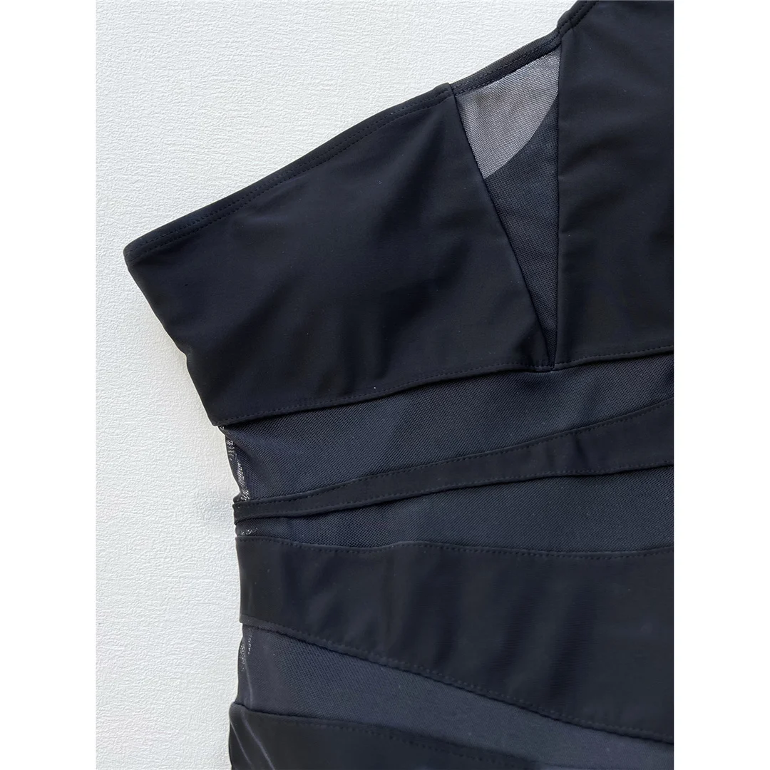 Einschultriger Badeanzug mit Mesh-Einsätzen, transparent, Damen, einteiliger Badeanzug, Monokini, hoher Beinausschnitt, Badebekleidung, Badeanzug, V4716 – Detail 11