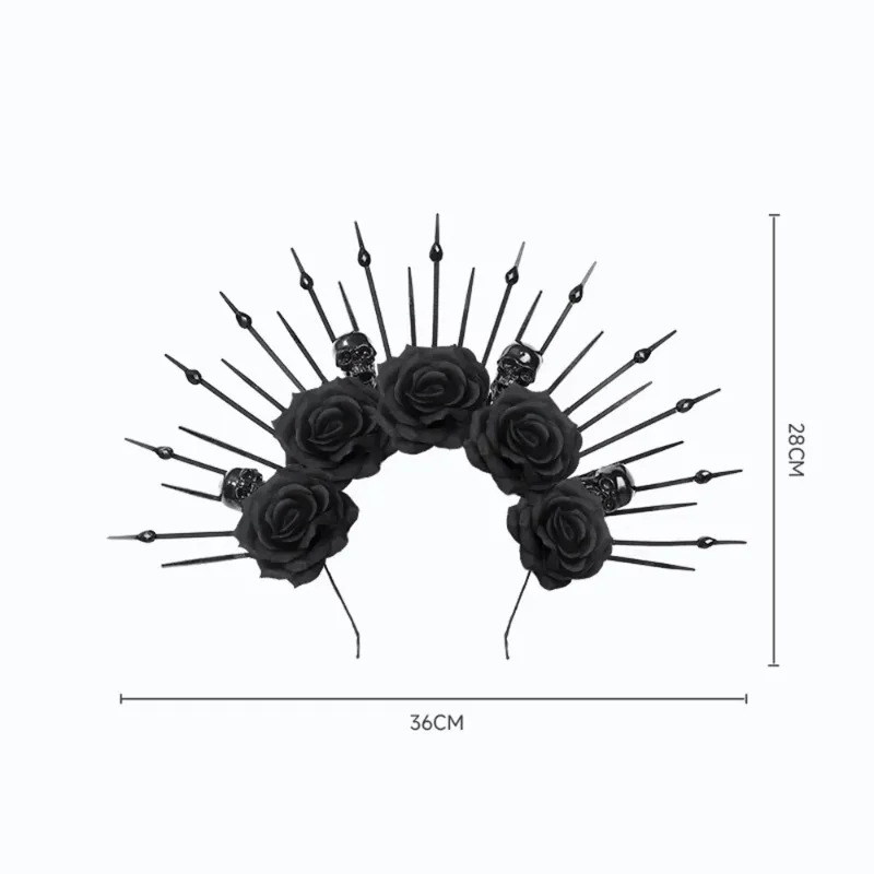 Gothic Flower Headband Halloween Skull Tie Headband Gothic Queen Hair Accessories DIY Party Cosplay Costume  Dress Accessories