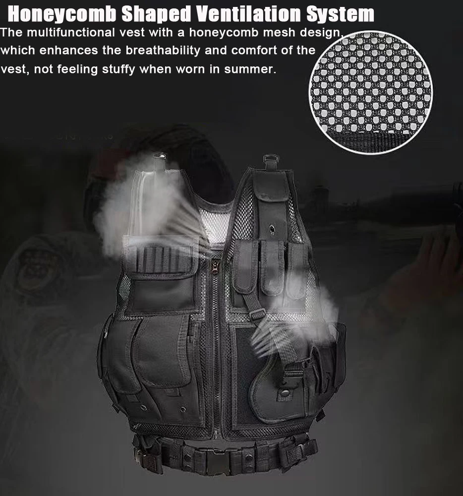 Adjustable Molle Tactical Vest Combat Body Armor Vests Security Guard Hunting Army Outdoor CS War Game Airsoft Training Jacket