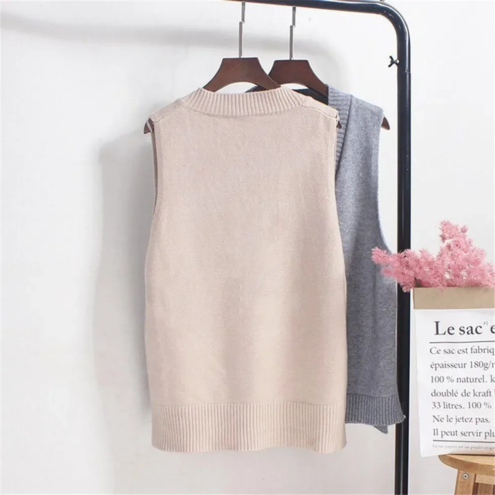 Mode Koreaanse vrouw truien gebreid vest dames trui herfst winter losse mouwloze gebreide kleding femme winter trui truien