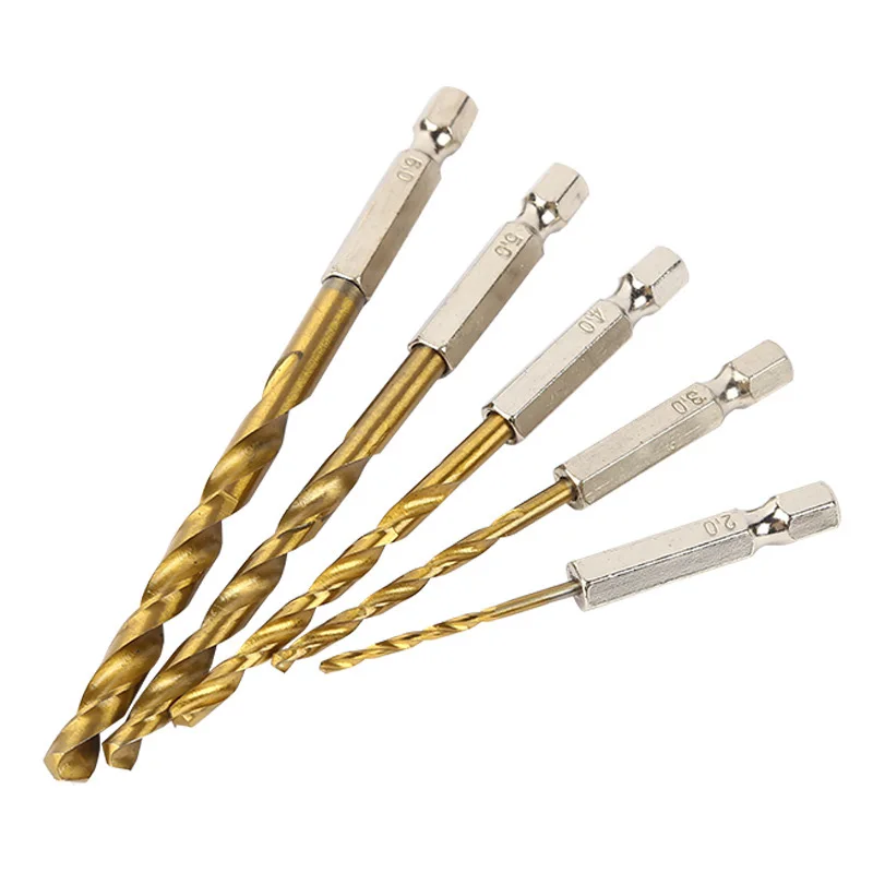 HSS aço de alta velocidade titânio revestido Broca Set, Hexagonal Handle Twist Drill, 1/4 Hex Shank, 1.5mm-6.5mm, 3 5 13Pcs