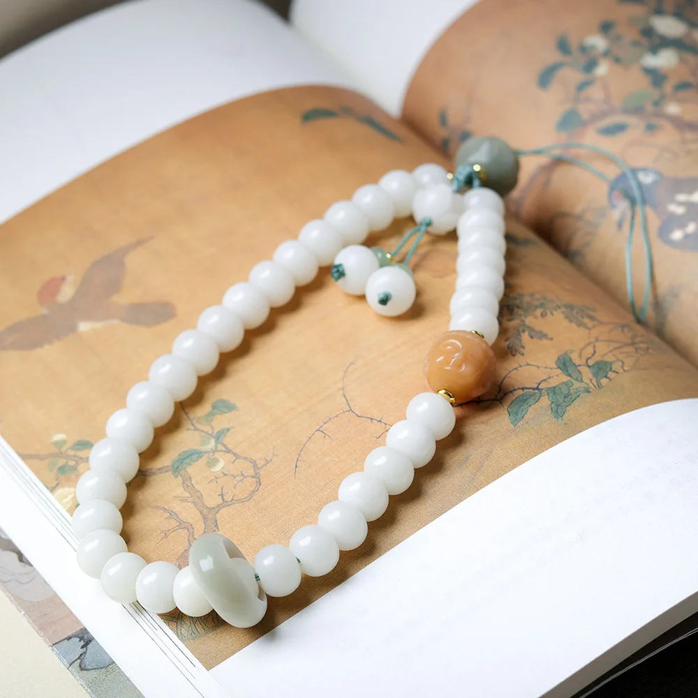 

Hand-woven White Bodhi Root Phone Chain Cultured Bodhi Buddha Head Lotus New Chinese-Style Pendant Accessory