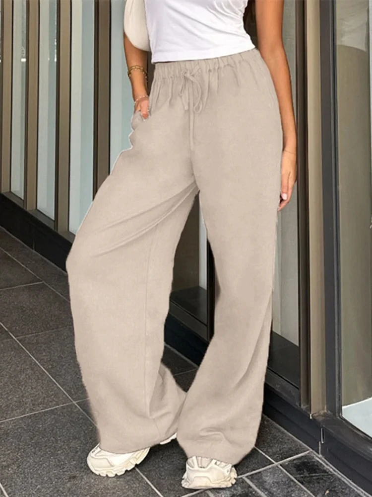 

Fashion Cotton Linen Women's Lace Up Long Pant Pocket Solid Lady Straight Pants 2025 New Spring Summer Casual Female Trousers