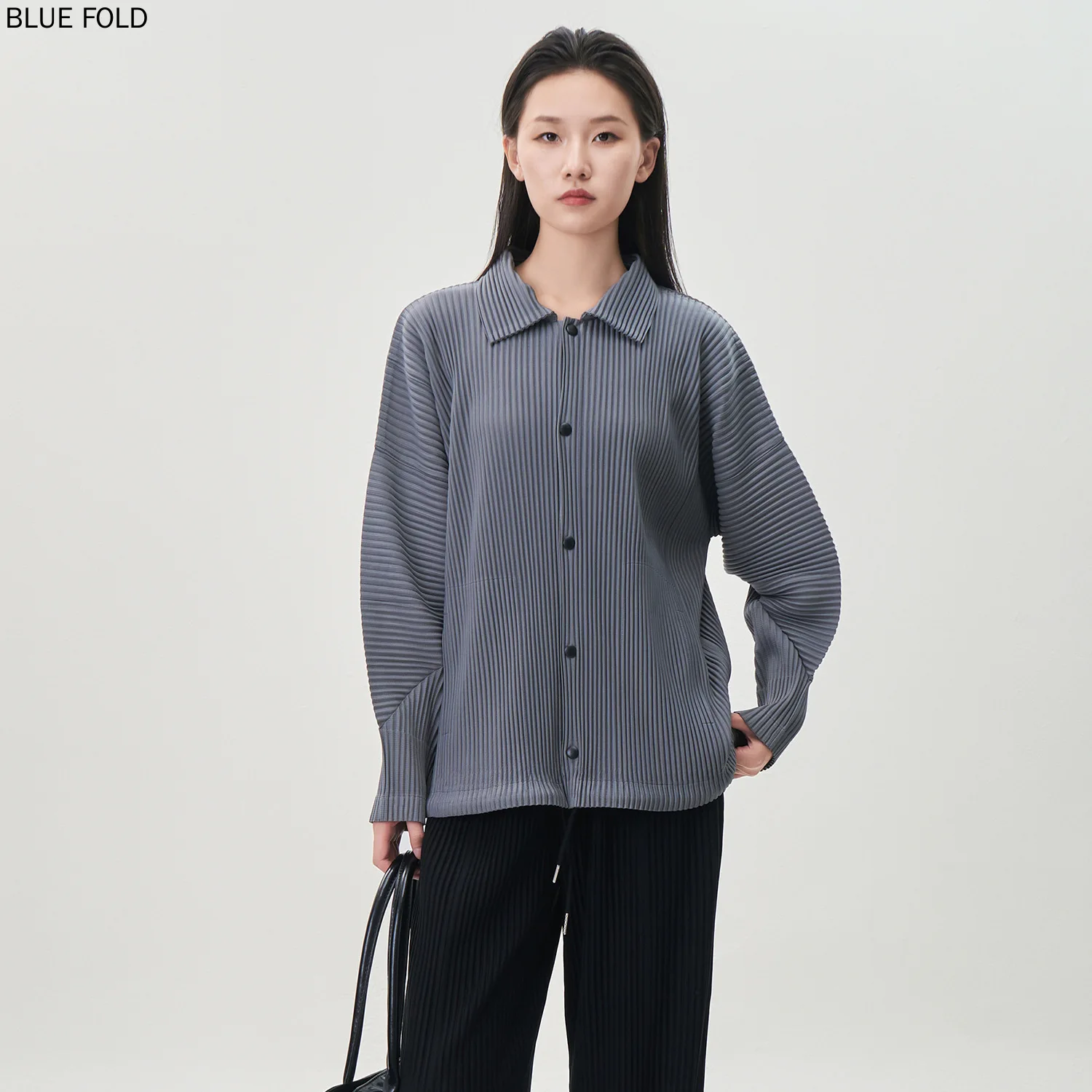 

Miyake Collared Jacket for Women Luxurious Fashion Thick Oversized Sweatshirt with Hidden Snaps Drawstring Versatile Cardigan
