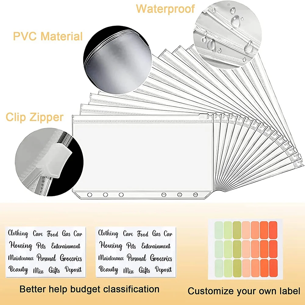 6 Holes Loose-Leaf Notebook, PU A6 Binder Notebook A6 Notebook Budget Planner Folder Budget Sheets Binder Covers D