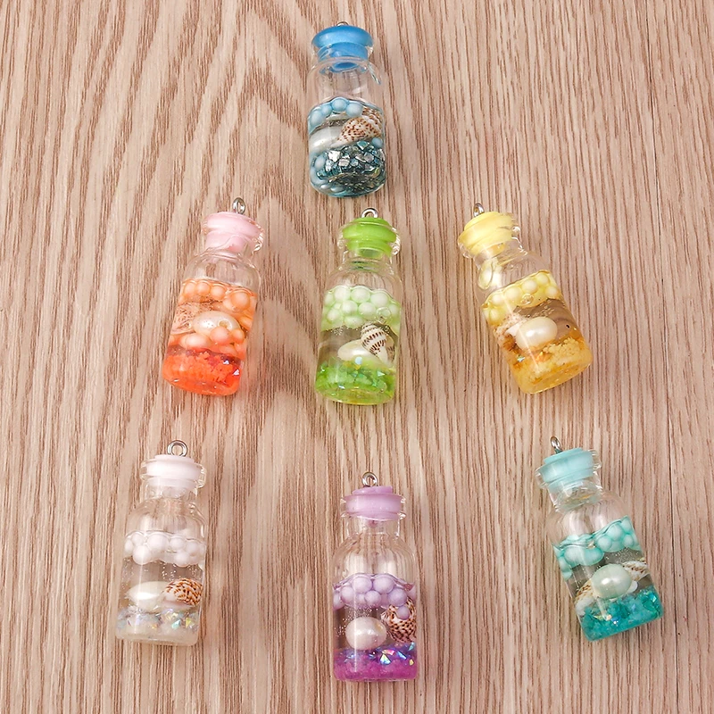 Tusember 5 Stück Glasfläschchen Muschelperlen Fläschchen-Anhänger für Ohrringe DIY Schlüsselanhänger Armbänder Schmuckherstellung Zubehör – Detail 4