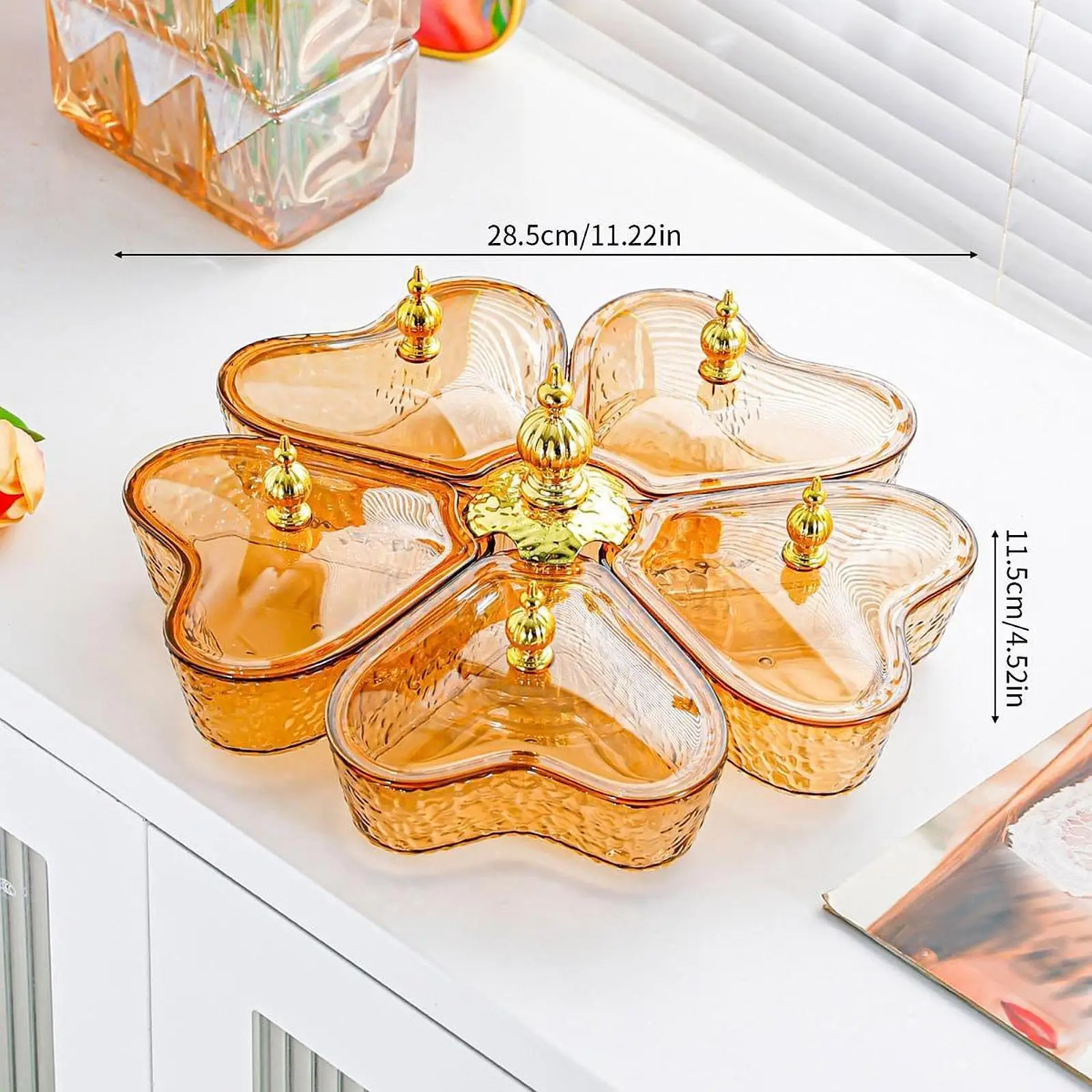Divided Rotating Serving Tray Appetizer Tray Snack Platter with Lid Candy and Nut Dishes for Cakes Table Centerpiece Home