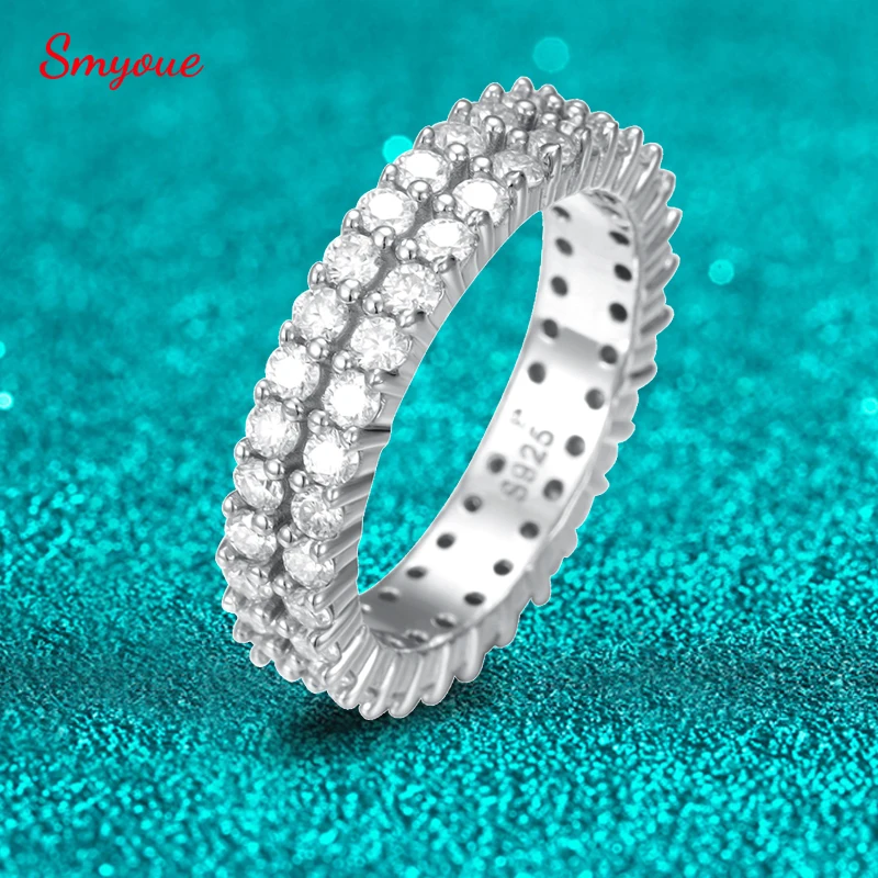 Smyoue 2/3mm Real Moissanite Ring for Women Double Halo Full Enternity Wedding Band S925 Sterling Silver Couple Bridal Sets GRA