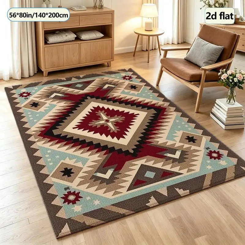 Southwest Tribal Geometric Pattern Square Carpet Non-Slip Carpet Indoor Living Room Home Floor Mat